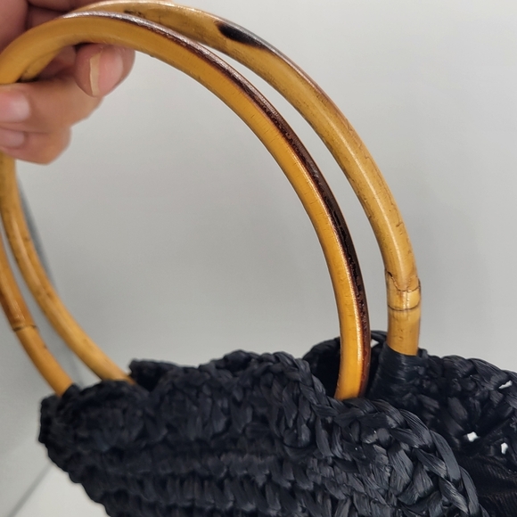 Vintage SIROCCO Purse Made in Italy Small Woven Bamboo Round Handles Zipper - Picture 6 of 11